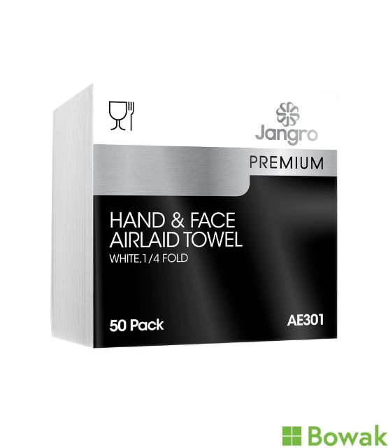 Jangro Premium Hand+Face Towel 1/4 Fold Airlaid White 33x33cm Jangro Premium Hand+Face Towel 1/4 Fold Airlaid White 33x33cm