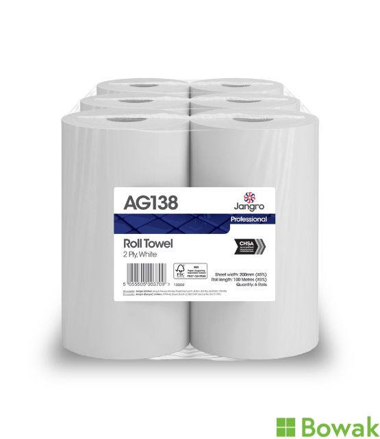 Jangro Roll Towel 2 Ply White Jangro Roll Towel 2 Ply White