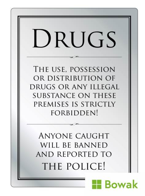 Drugs Policy 210 x 297mm Brushed Silver Sign Black/Silver Drugs Policy 210 x 297mm Brushed Silver Sign Black/Silver