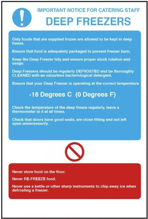 Frezzer Sign Food Safety Signs Freezer Temperature Notice S/A Vinyl 200x300mm - Bowak