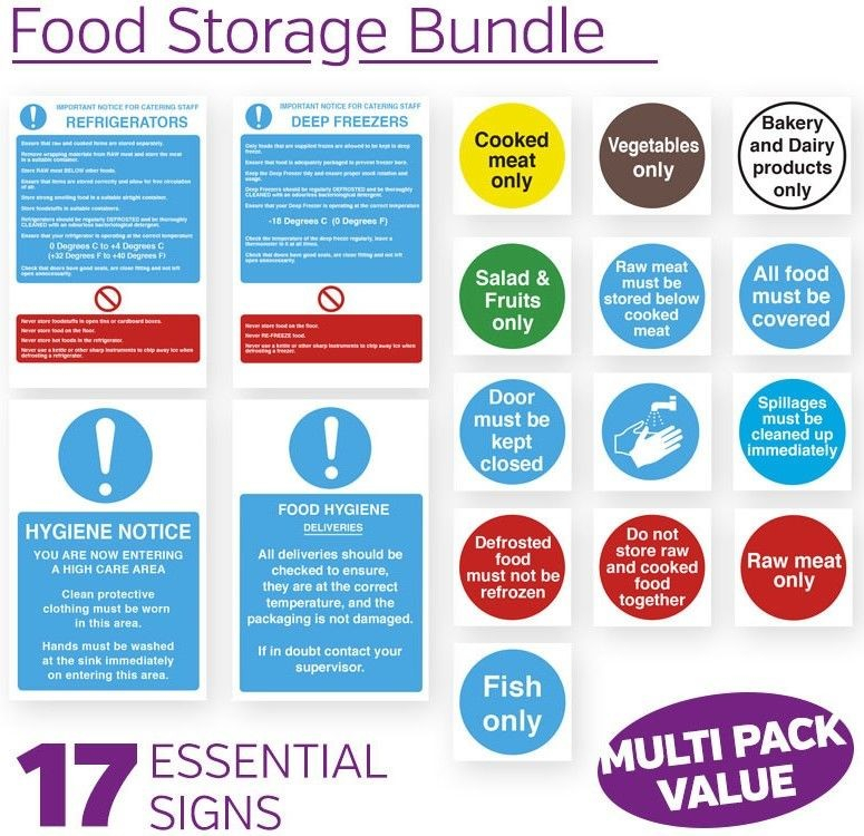 Food Safety First Sign Food Safety Signs Food Storage Sign Pack - 17 Signs - Bowak