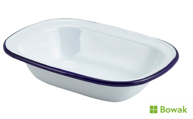 Enamel Rectangular Pie Dish White & Blue 18cm Enamel Rectangular Pie Dish White & Blue 18cm