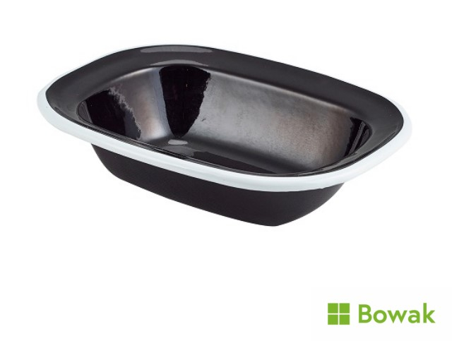 Enamel Pie Dish Black 16cm Rectangular White Rim Enamel Pie Dish Black 16cm Rectangular White Rim