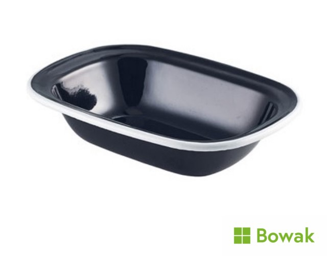 Enamel Pie Dish Black 18cm Rectangular White Rim Enamel Pie Dish Black 18cm Rectangular White Rim