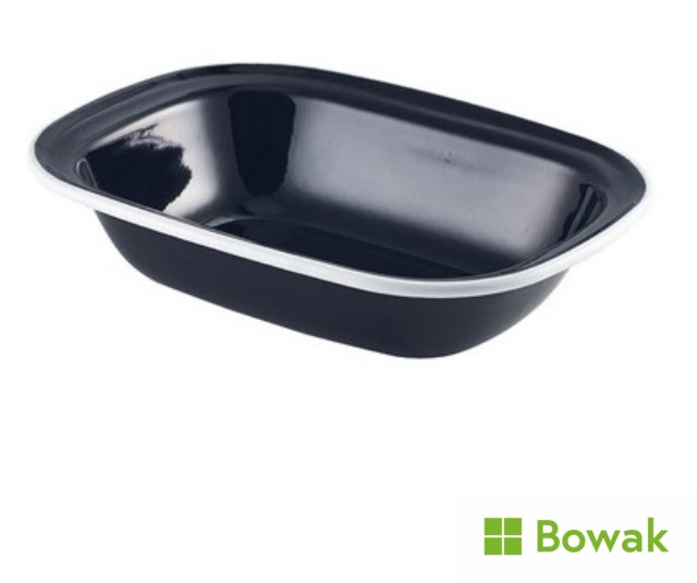 Enamel Pie Dish Black 20cm Rectangular White Rim Enamel Pie Dish Black 20cm Rectangular White Rim