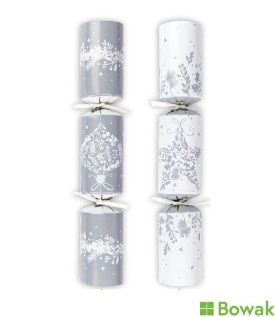 White & Silver Tree & Present Crackers 10Inch White & Silver Tree & Present Crackers 10Inch