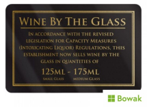 Wine By The Glass 125ml-175ml 110 x 170mm Rigid Sign Black/Gold