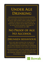 No Proof Of Age, No Alcohol 170 x 260mm Rigid Sign Black/Gold