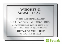 Weights & Measures Act 35ml 210 x 148mm Brushed Silver Sign Black/Silver