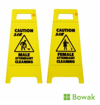 Caution Sign Male - Female Attendant Cleaning A Frame