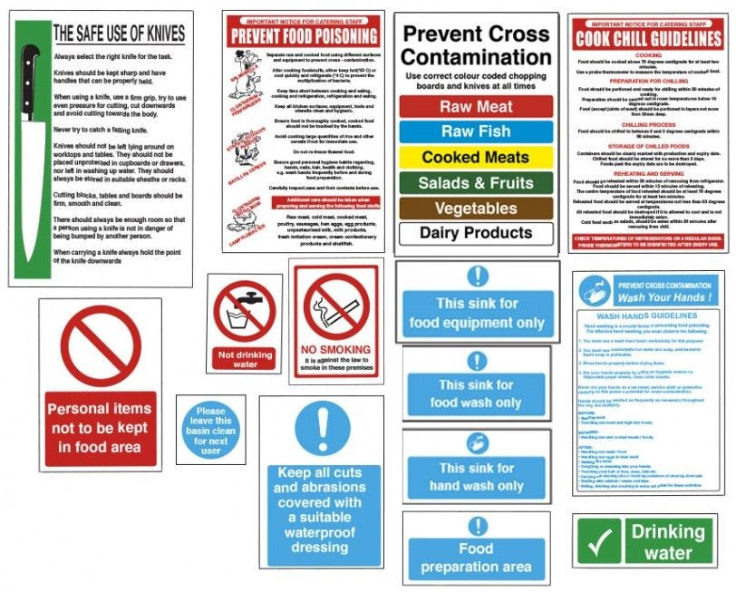 Food Safety Signs Food Prep Area Sign Pack - 15 Signs - Bowak