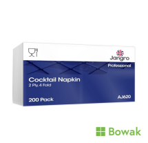 Jangro Cocktail Napkins White 4 Fold 2ply 23x23cm