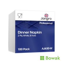 Jangro Dinner Napkins 2 Ply White 8 Fold 39x39cm