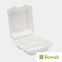 Bagasse Meal Box 3 Compartment 8.5x8inch