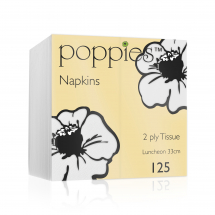 Poppies Duni Lunch Napkin 33cm 2ply White 8 Fold  (Pack of 100)