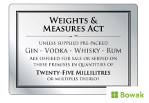 Weights & Measures Act 25ml 210 x 148mm Brushed Silver Sign Black/Silver